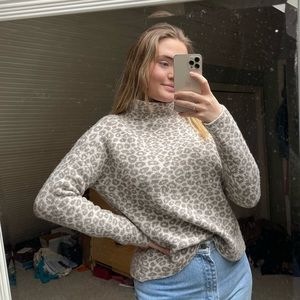 Christian Siriano Wool Blend Mock Neck Cheetah Sweater